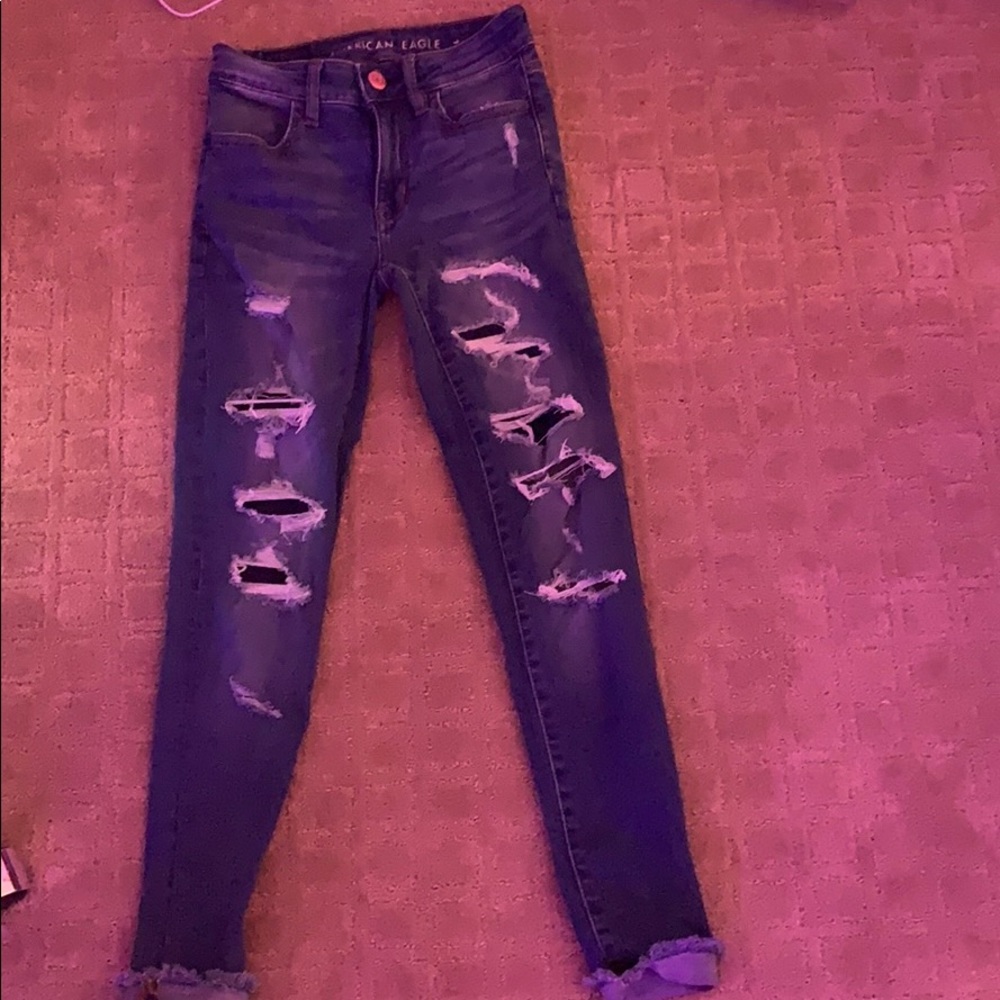 Blue patched ripped jeans